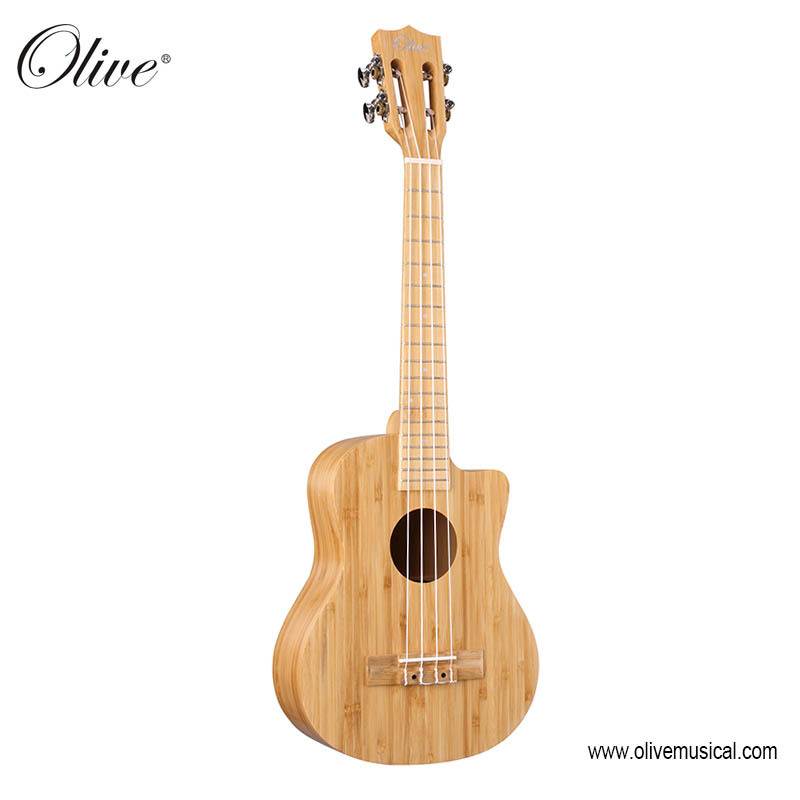 The Solid BAMBOOA Series comes in soprano and concert and tenor models. Bamboo offers a clear, transparent tone, and ample projection with great note separation. The figuring of the Bamboo along with a slotted classical style headstock, florentine cutaway, and purpleheart binding make this ukulele stand out. The Solid bamboo series is an all bambop build including the neck. Available in sopraon and concert and tenor and baritone models, both with a cutaway.